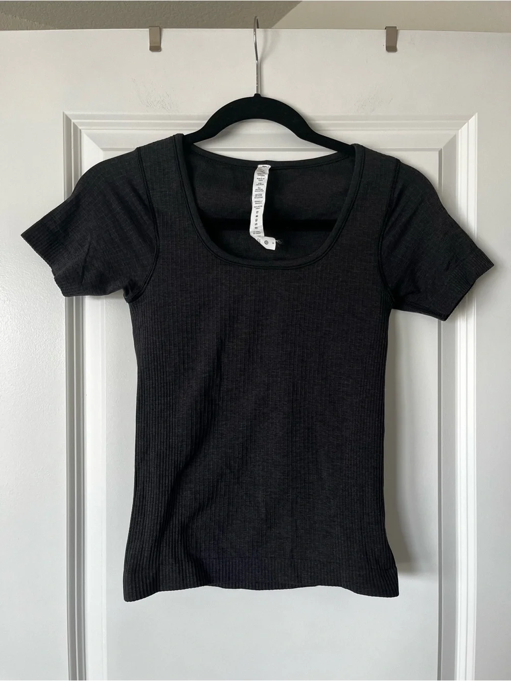 lululemon athletica dark charcoal gray Ribbed Scoop Neck Short Sleeve Top